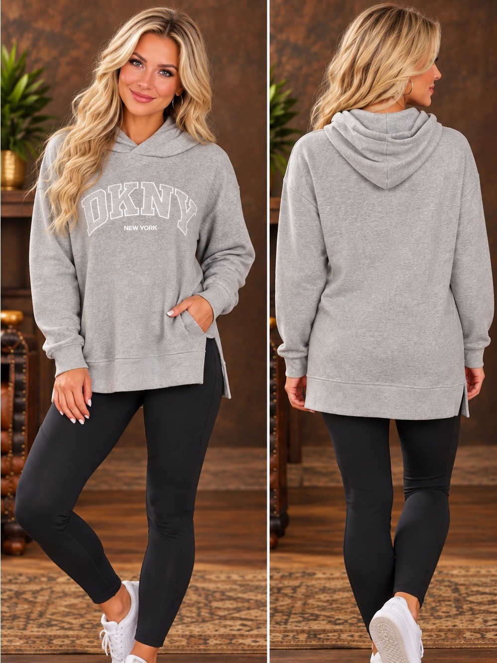 16602. DKNY Sport Women’s Small Gray Pullover Hoodie Embroidered Logo sweatshirt